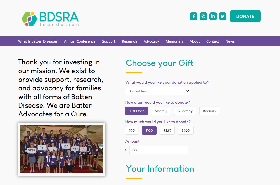 BDSRA donate form