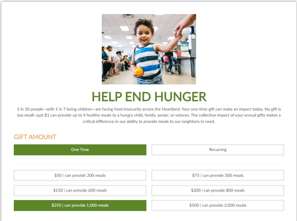 Food Bank for the Heartland donation form