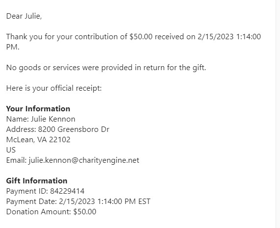 donation receipt email