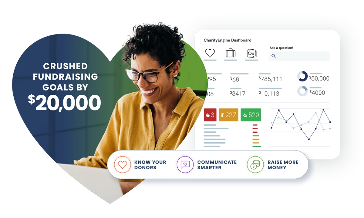 Woman smiling as she works with CharityEngine software.