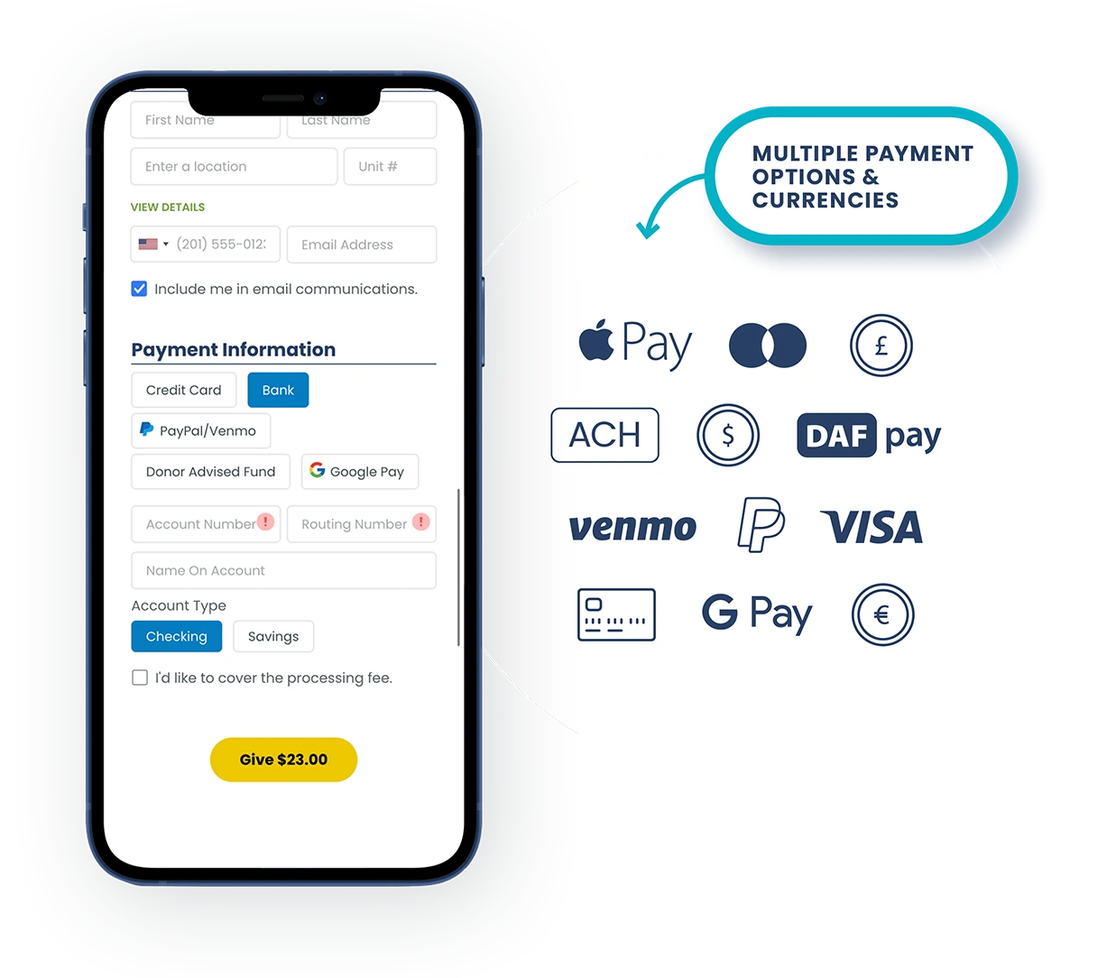 mobile phone displaying online form with 